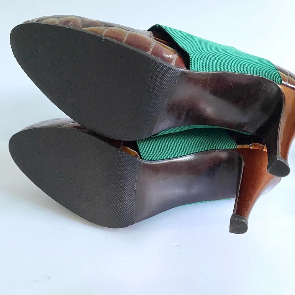 $418 MSRP Lucila Iotti Handmade Artisan Leather Crocodile High Heel Pumps 10.5‎